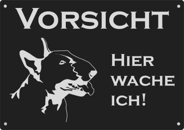 Aluminium Warnschild Bullterrier VORSICHT Hier wache ich!